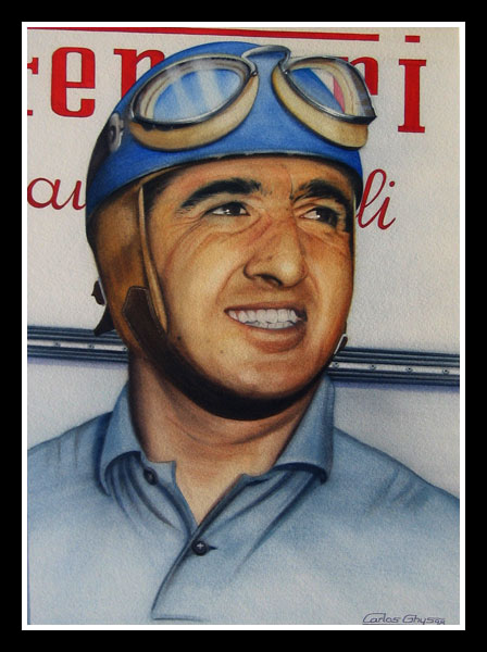 portrait of Alberto Ascari wearing his helmet ALBERTO ASCARI FERRARI