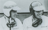 Jim Clark and Jackie Stewart with helmet