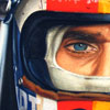 close portrait of François Cevert wearing his helmet